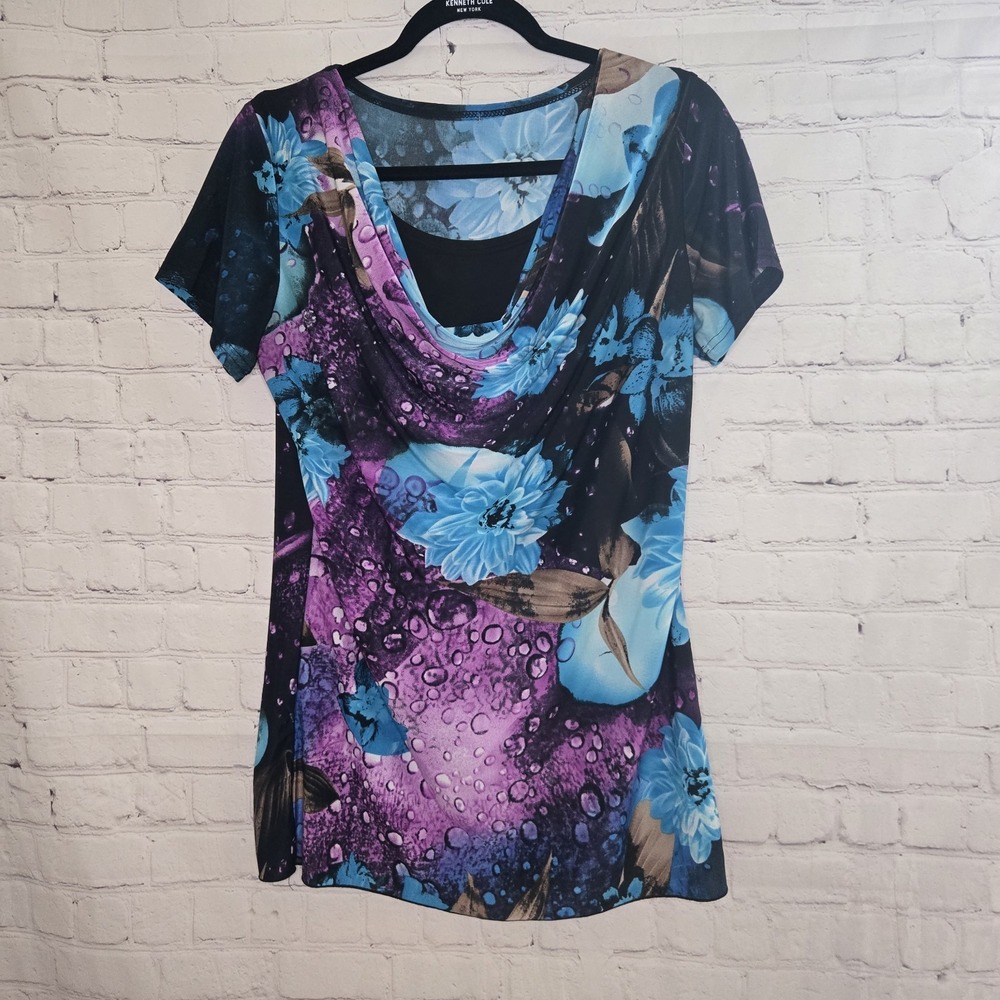 Y2k Rain Floral Print Cowl Neck Fairy Top Size M